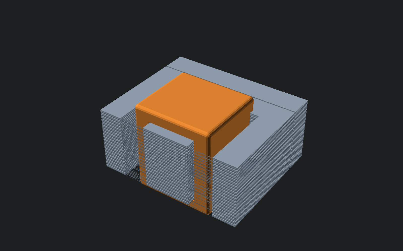 OpenSCAD render of a transformer core